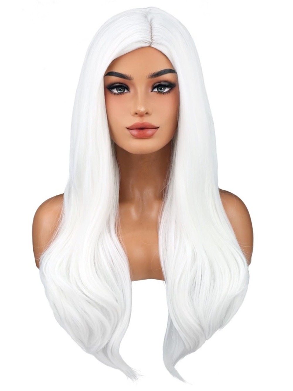 NWT Long White Wavy Wig Curtain Bangs Heat Resistant Synthetic Hair